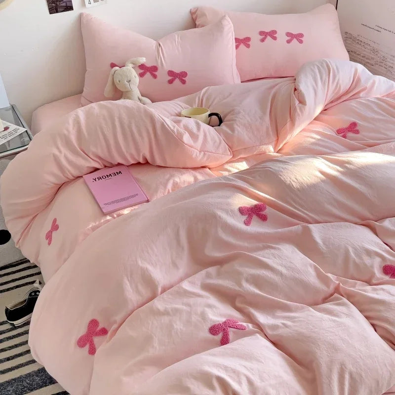 Parure de lit complète avec housse et taies d'oreiller roses
