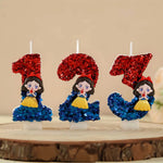 bougies numériques forme chiffres paillettées rouge bleu jaune blanc princesse anniversaire décoration gâteau festive