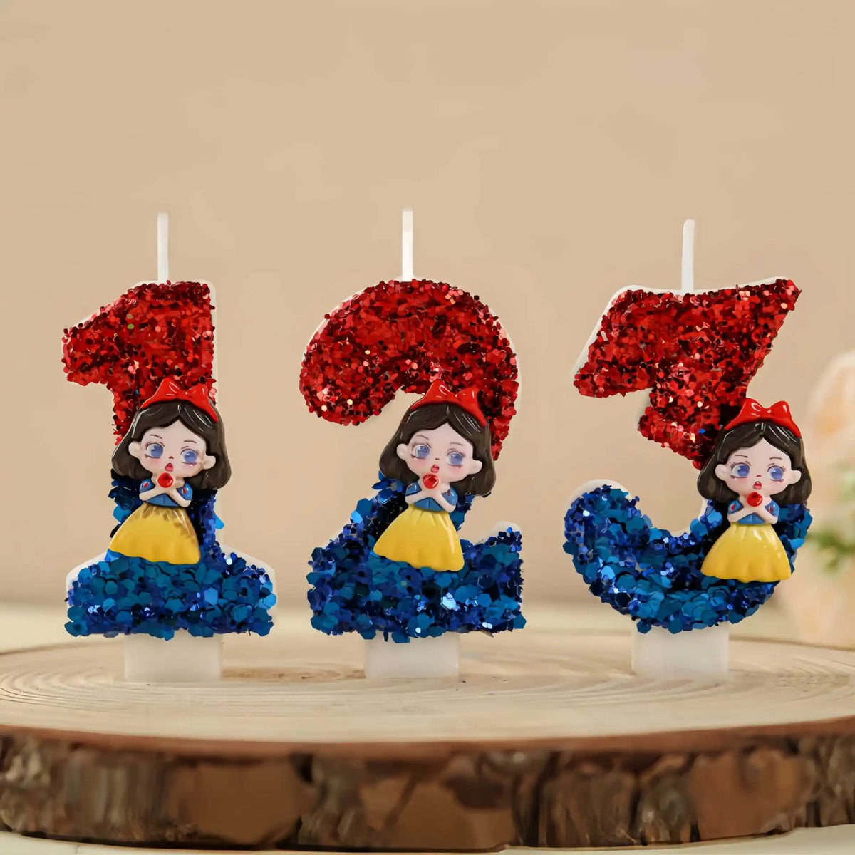 bougies numériques forme chiffres paillettées rouge bleu jaune blanc princesse anniversaire décoration gâteau festive