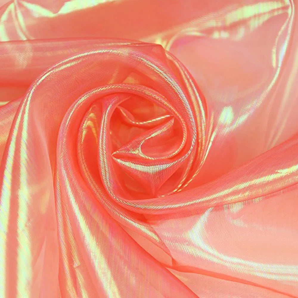 tissu organza holographique rose violet bleu clair vert clair moderne semi transparent polyester