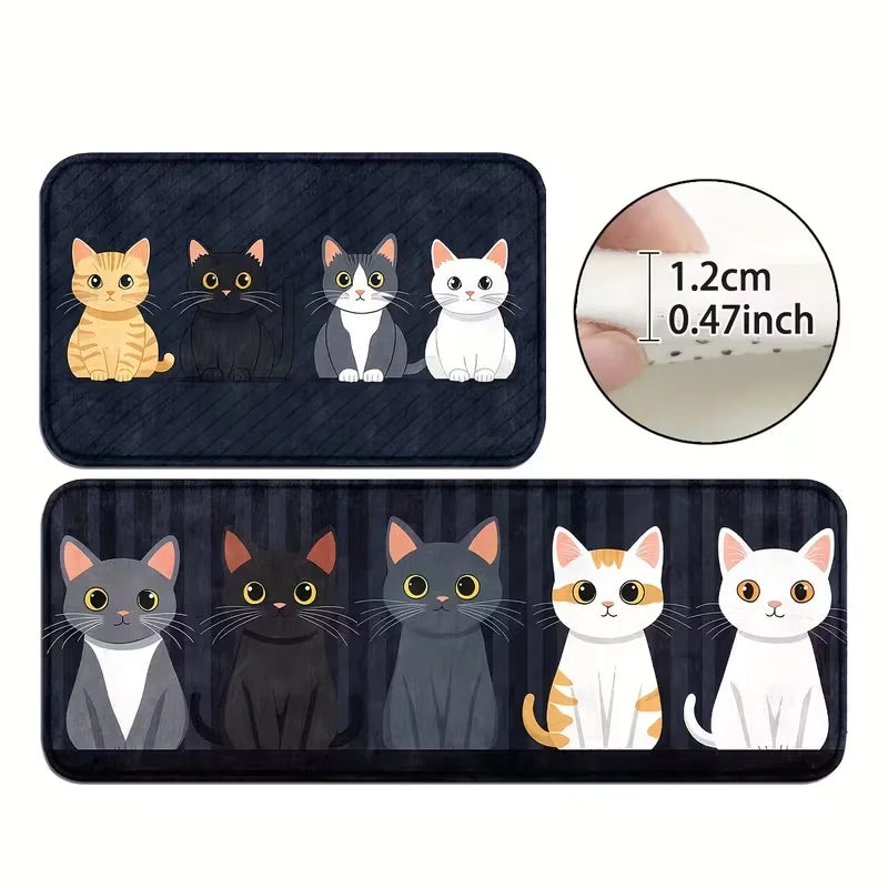 tapis sol antidérapant moderne chatons motifs géométriques noir blanc gris orange