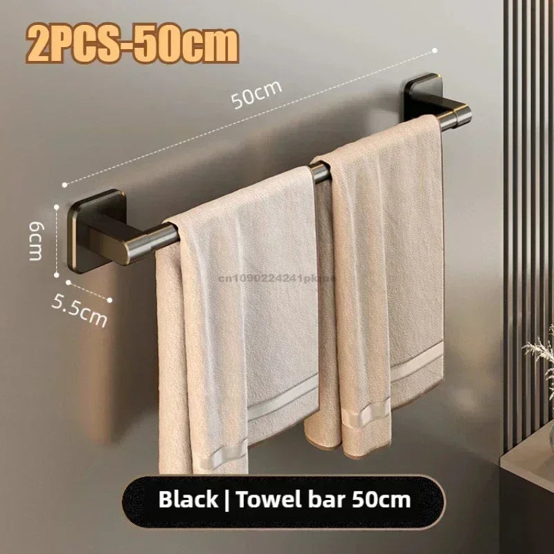 porte serviettes mural adhésif noir alliage aluminium poli industriel salle bain 30 40 50cm