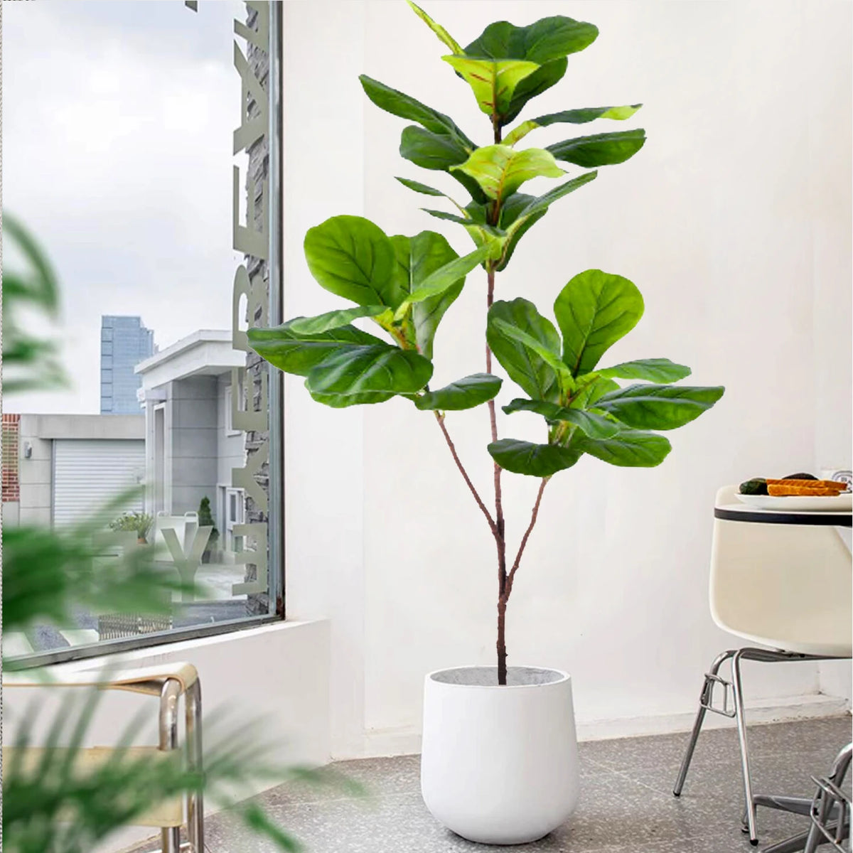 plantes artificielles arbre feuilles soie extérieur moderne pot blanc vert