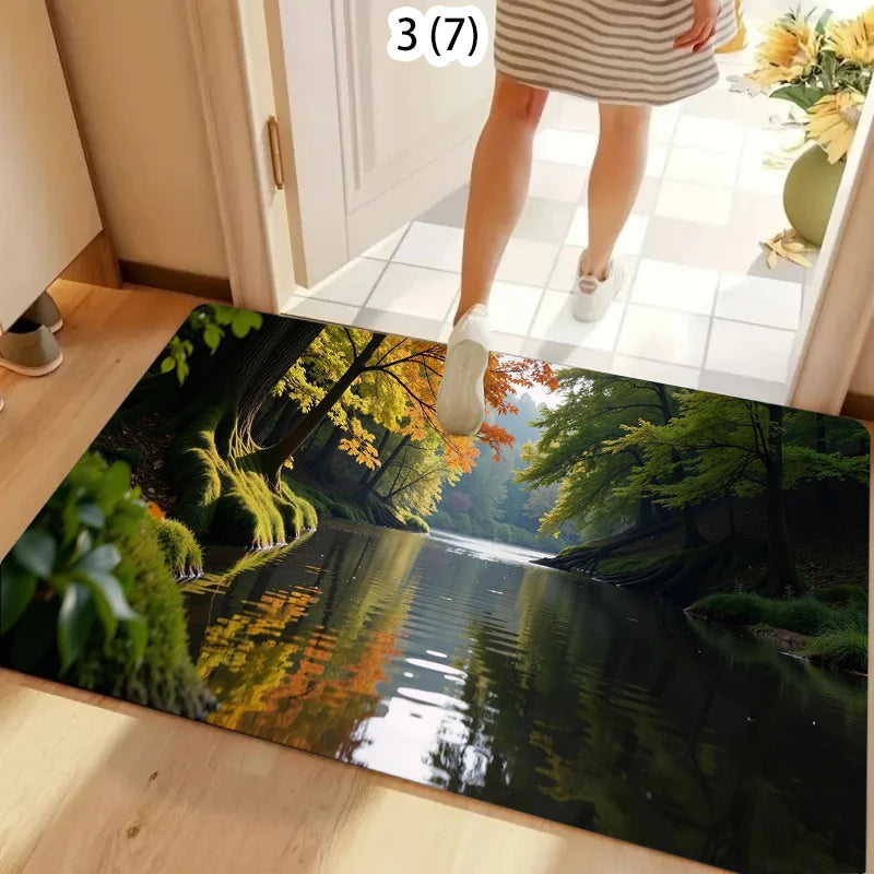 tapis sol antidérapant forêt motif moderne vert naturel résistant décoloration 30x50cm 40x60cm