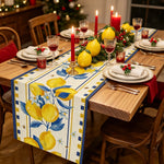 chemin table citron abeille été blanc jaune bleu décoratif rustique table maison noël halloween