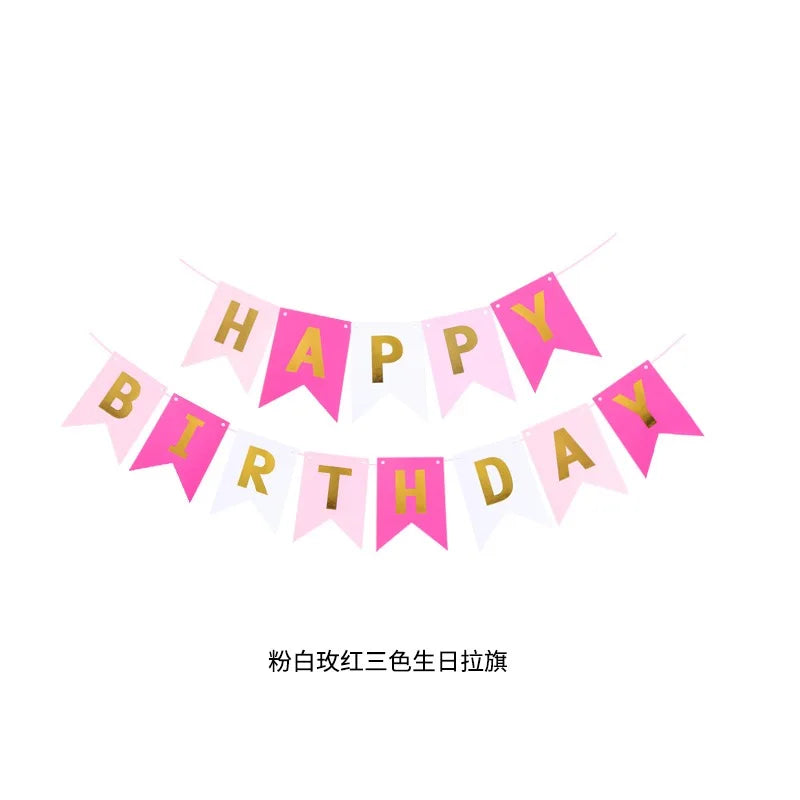 guirlande fanions happy birthday bleu rose vert noir blanc festif décoration anniversaire festive opaques