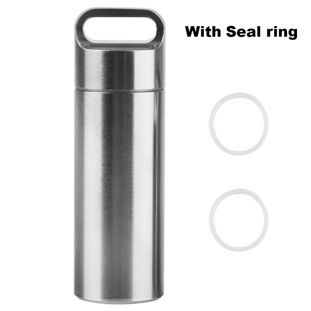 boîte rangement pilules acier inoxydable argenté moderne anneaux bouchons porte clés