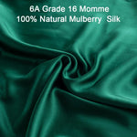 ensemble taie d'oreiller masque sommeil scrunchie soie naturelle vert foncé satiné élégant moderne