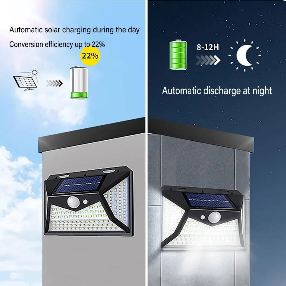 lampe solaire murale détecteur mouvement 100 led noir plastique semi transparent moderne étanche ip65