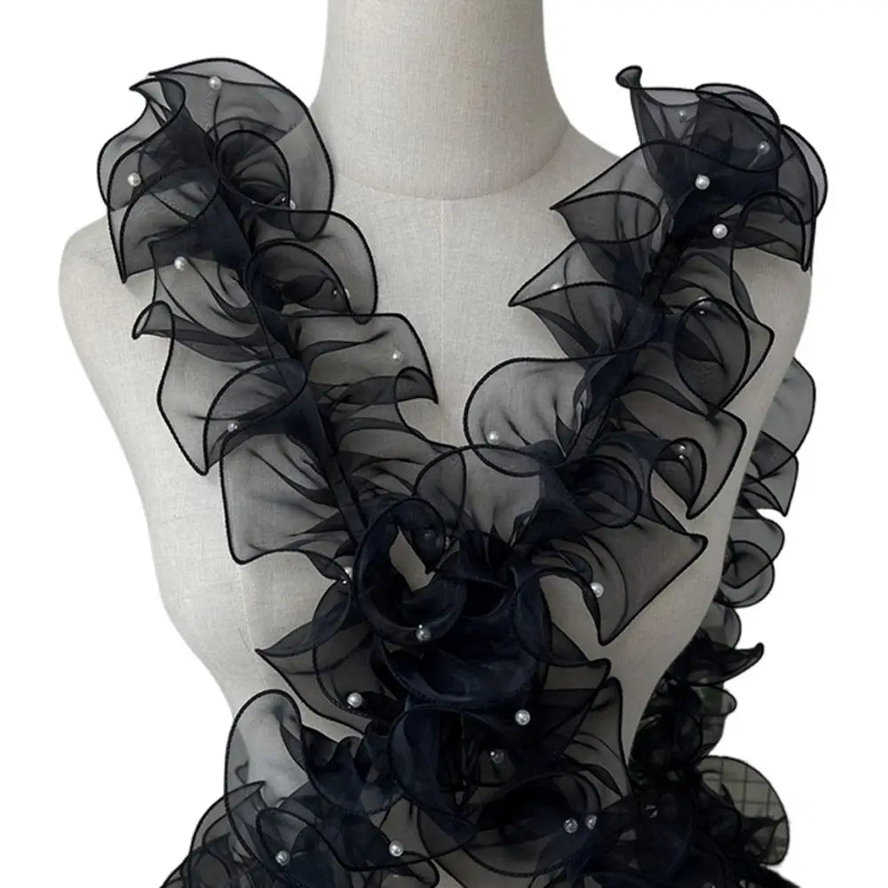ruban franges dentelle noir blanc rose orange rouge élégant festif 11cm