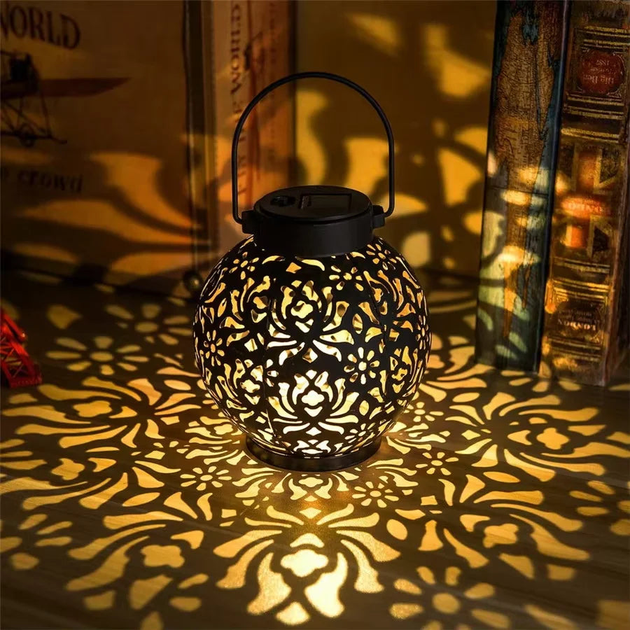 lanterne solaire extérieure led noire florale artisanale ip44 jardin camping