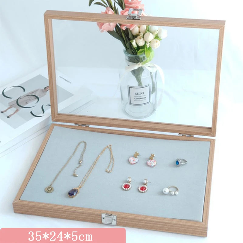 boîte bijoux bois naturel moderne boucles doreilles cadenas 35x24x5cm organisateur rangement transparent grille