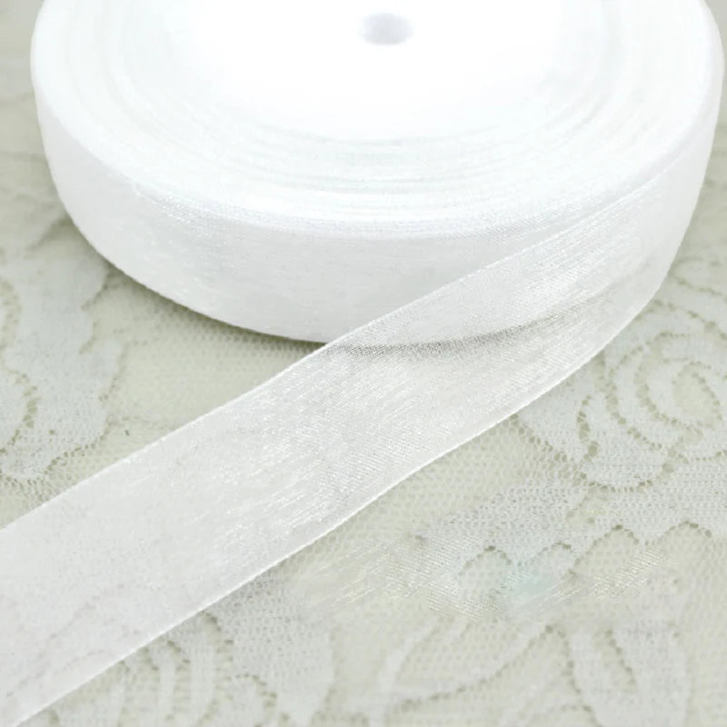 ruban organza blanc polyester largeur variable 12mm 15mm 20mm 25mm 40mm fixation décoration emballage
