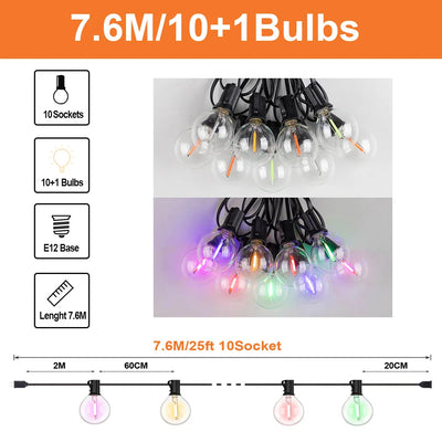 guirlande lumineuse extérieure globes multicolores transparents vintage 10m 15m 20m led rgb imperméable