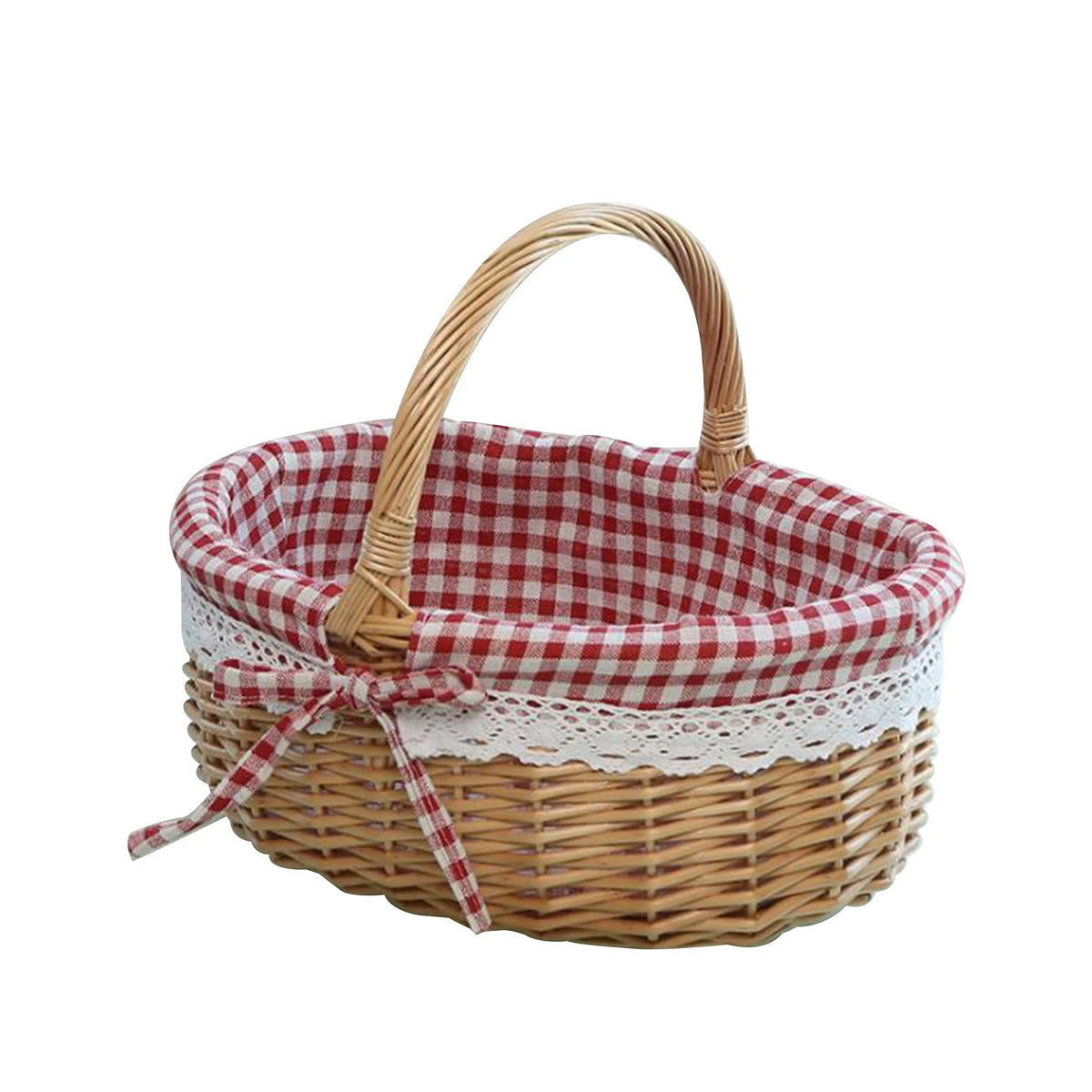 panier osier tressé doublure tissu motifs floraux poignées bois naturel rustique vintage almacenamiento