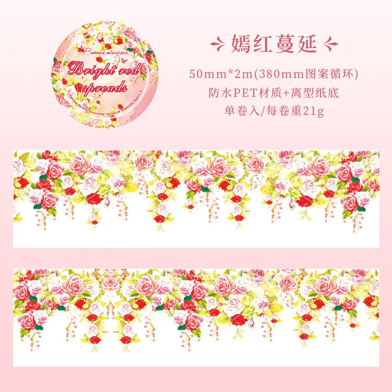 ruban adhésif décoratif floral romantique fleurs suspendues multicolore blanc rose violet vert rouge jaune