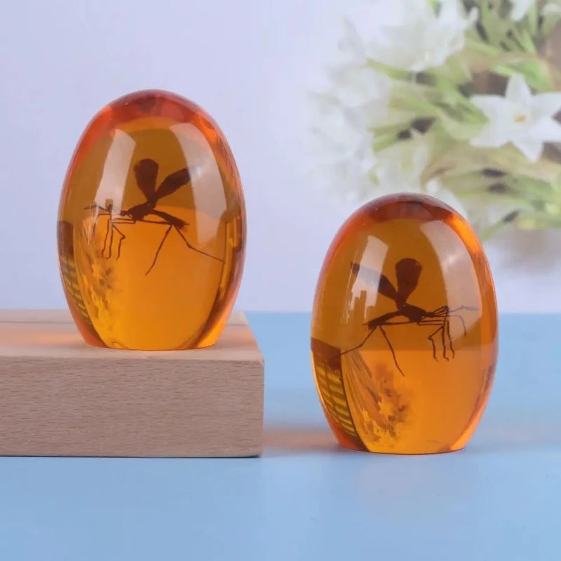 presse papiers boule verre orange translucide moustique imprimé artisanal unique maison