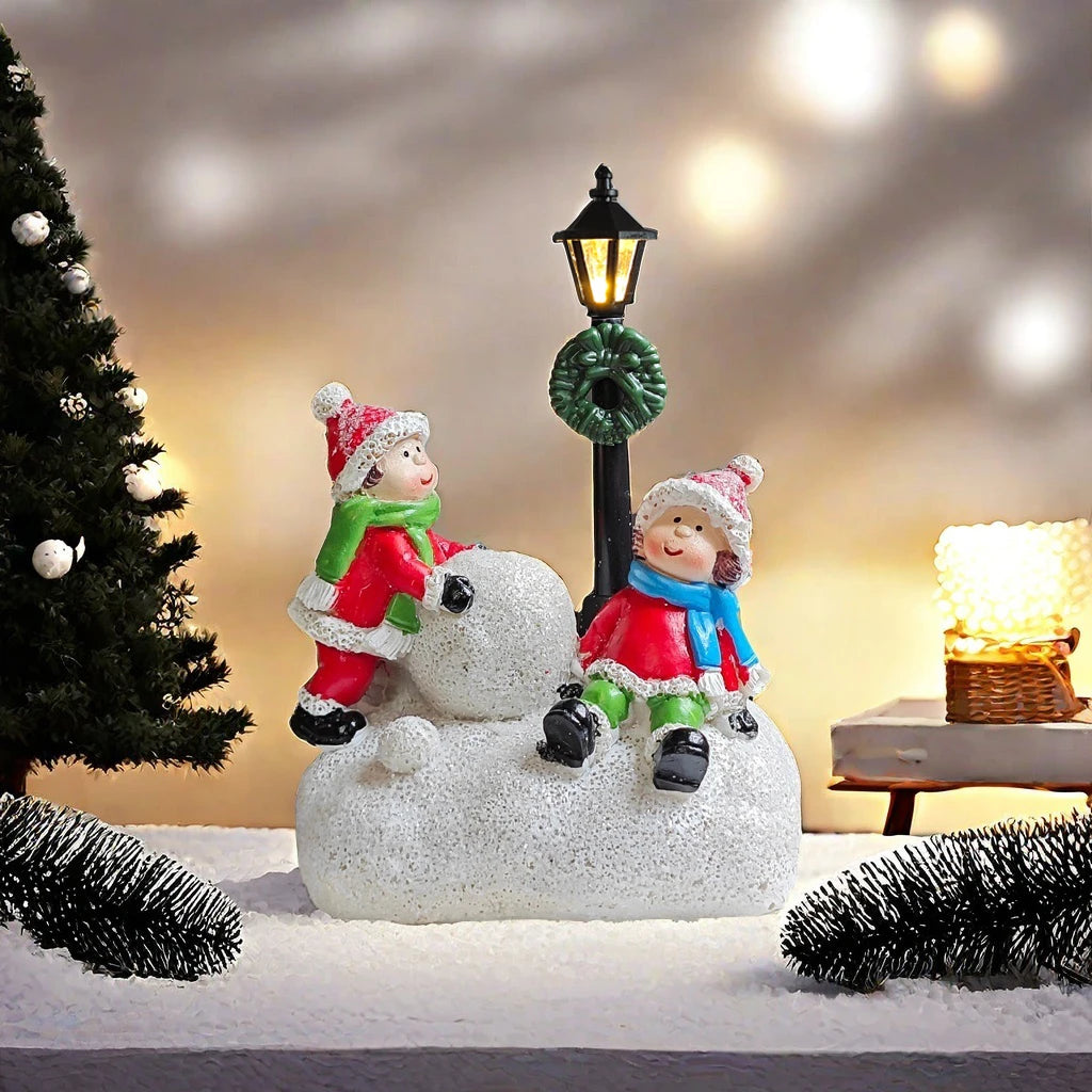 Statue LED pastorale allumée créant une ambiance festive chaleureuse