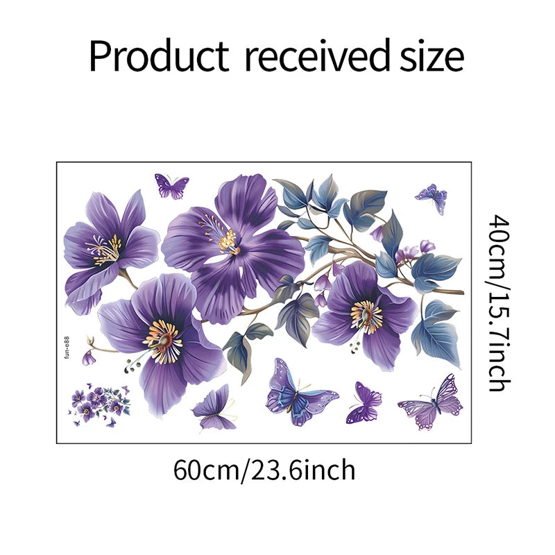 autocollants muraux papillons fleurs violets bleus dorés décoration intérieure réaliste chambre salon