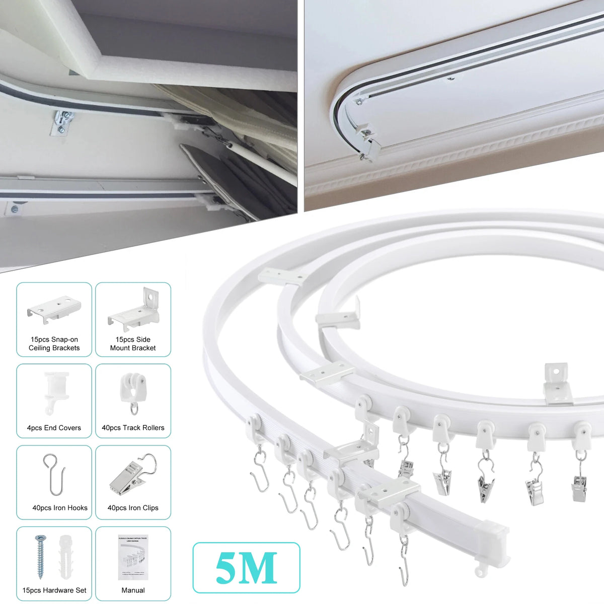 rideau barre pvc blanc moderne clips 5m pliable découpable latéral