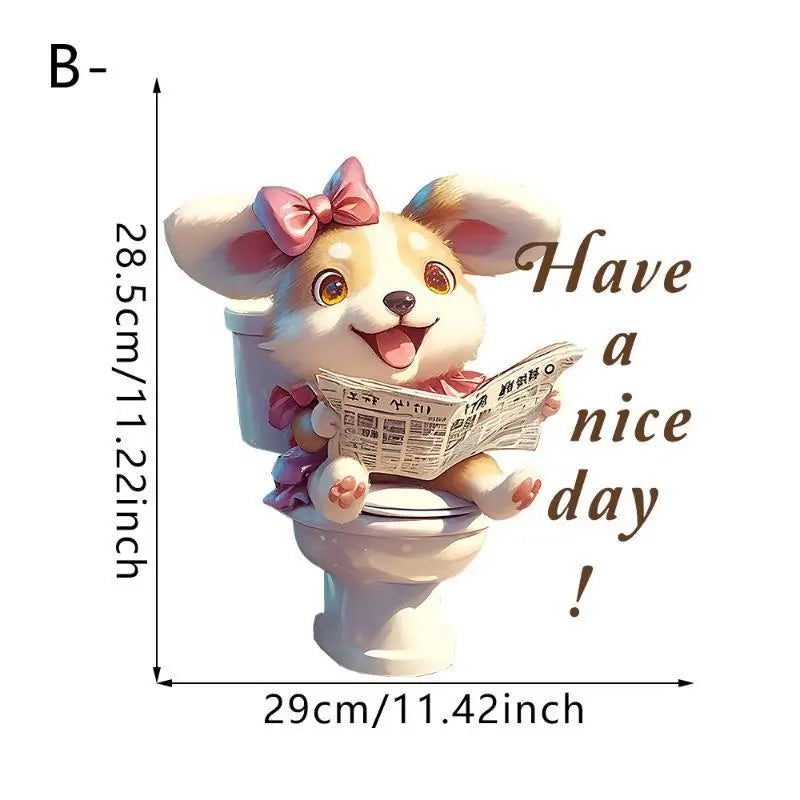 sticker toilette effet 3d animal mignon chat chien pvc illustration cartoon adhésif salle bain