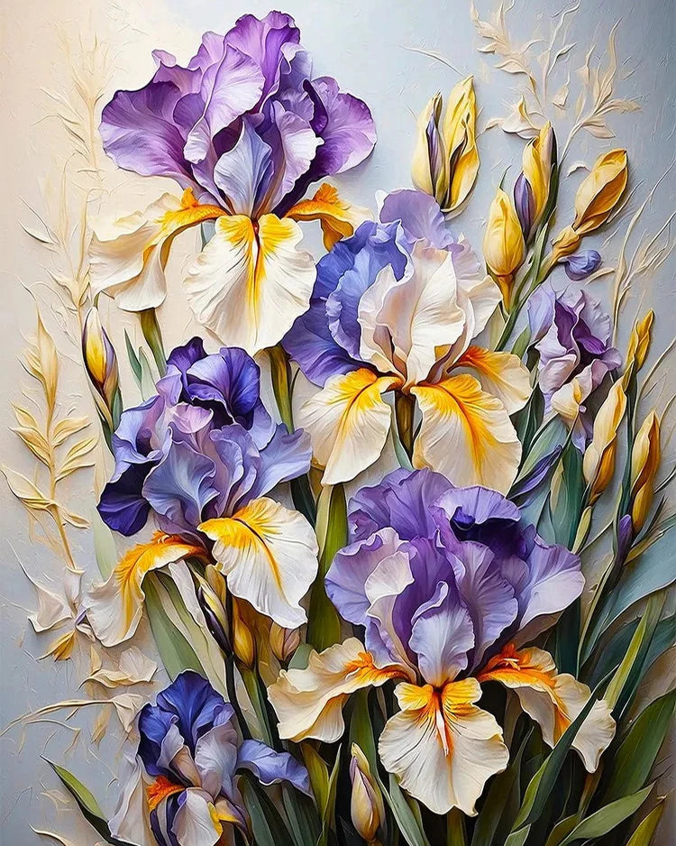 toile peinte fleurs iris diy kit débutants adultes coloriage numérique reliefs stress 50x40cm