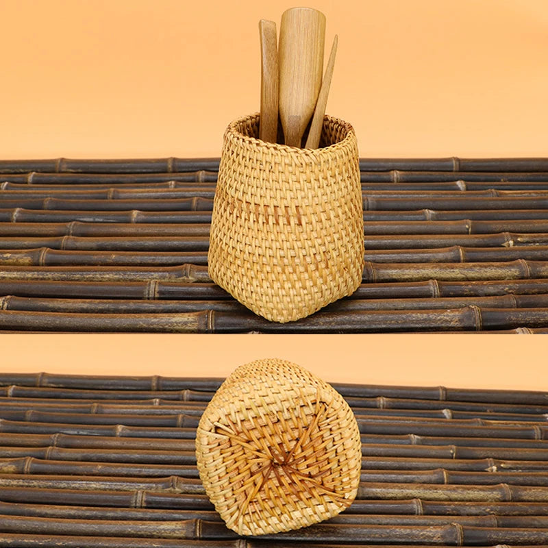 panier tressé rotin marron clair organisation cuisine rustique multifonctionnel almacenamiento