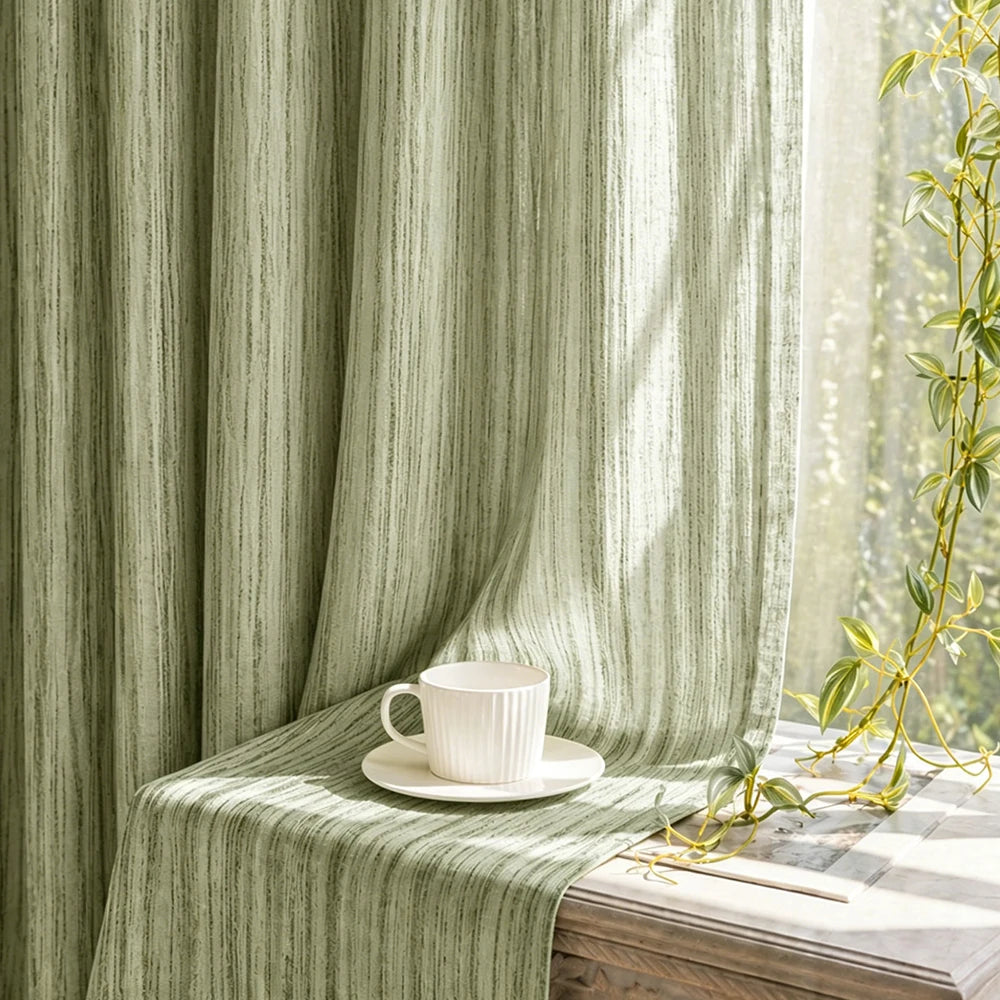 rideau vert clair moderne rayures horizontales coton lin salon chambre balcon