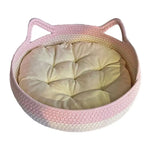 lit chat tissé main rose clair beige coussin amovible moderne