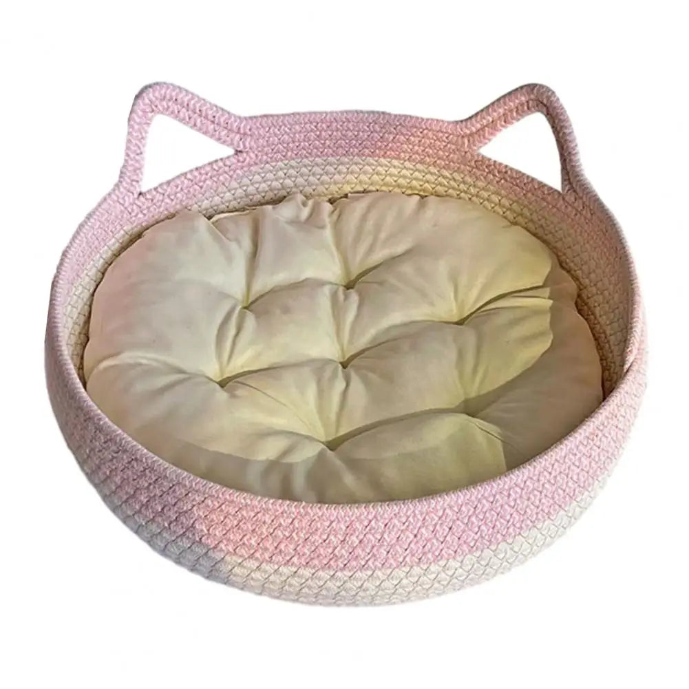 lit chat tissé main rose clair beige coussin amovible moderne