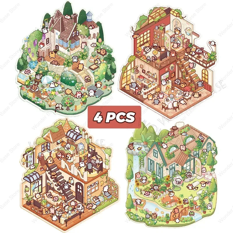 autocollants cartoon scènes miniatures animaux paysages multicolores opaques détaillés enfants