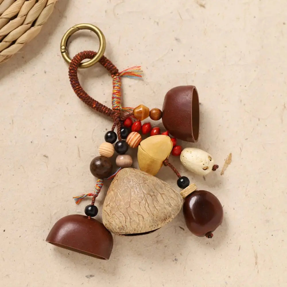 porte clés animal compagnie bois coquilles boho marron rouge naturel rustic anneaux métalliques