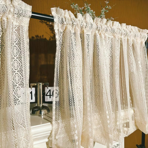 rideau vintage dentelle polyester semi transparent beige clair motifs floraux romantique cuisine