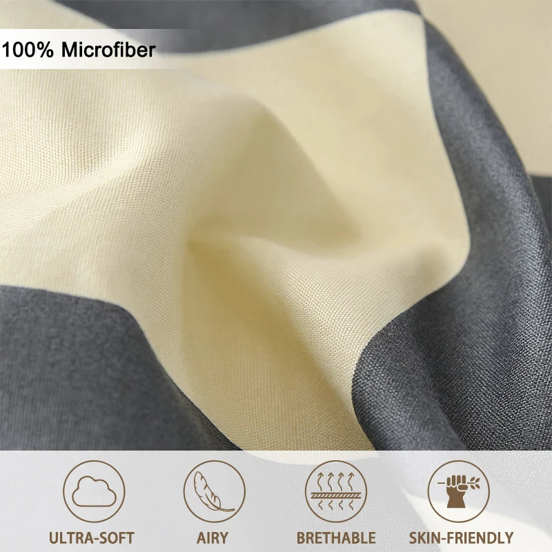 ensemble literie moderne gris beige carreaux polyester machine lavable 150x200cm taies d'oreiller