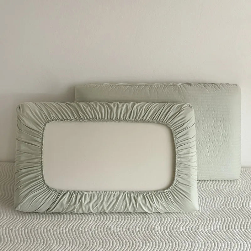 taies d'oreiller coton vert clair rayures horizontales moderne 48x74cm 40x60cm 30x50cm respectueux environnement non