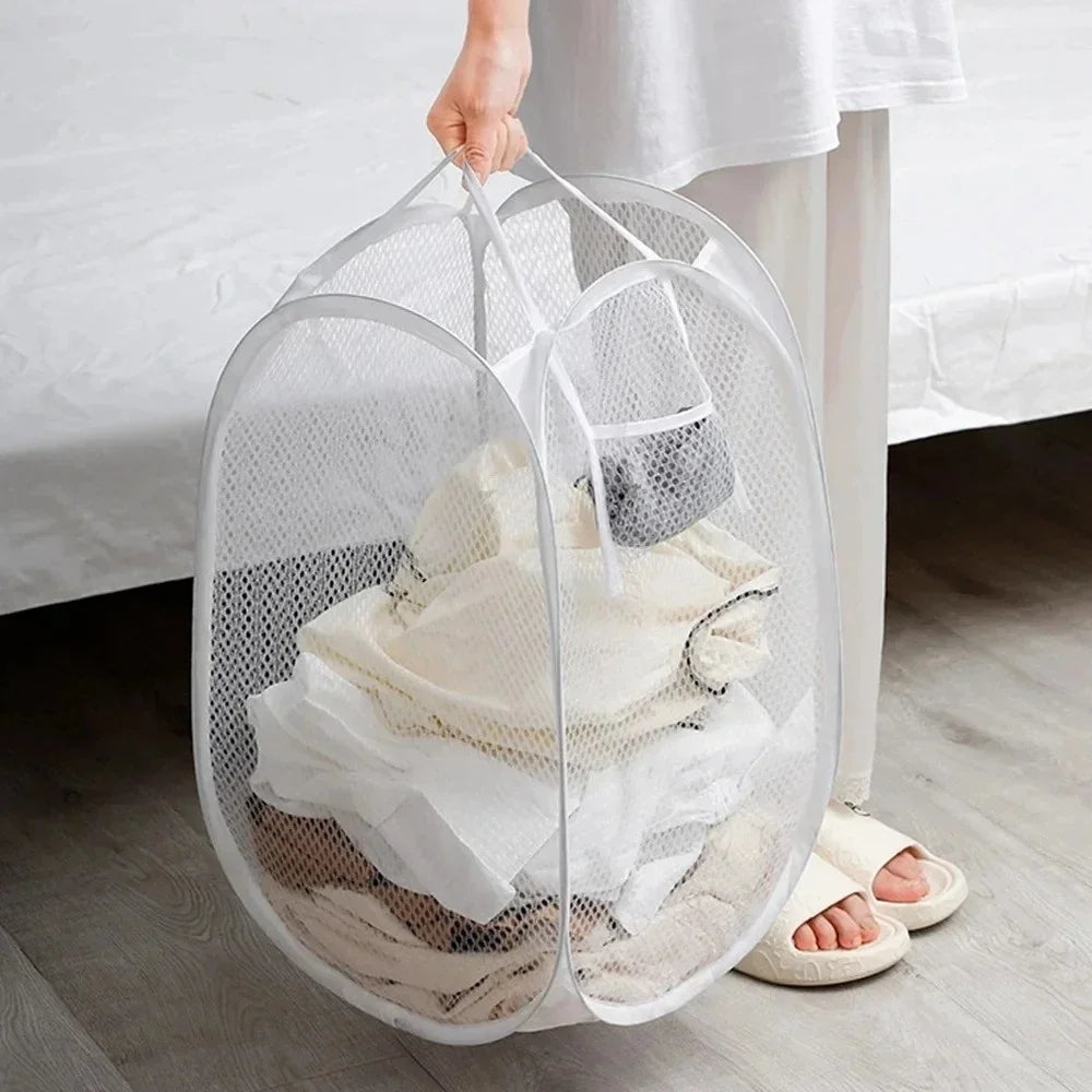 panier linge pliable noir blanc maille moderne poignées sac rangement transportversible