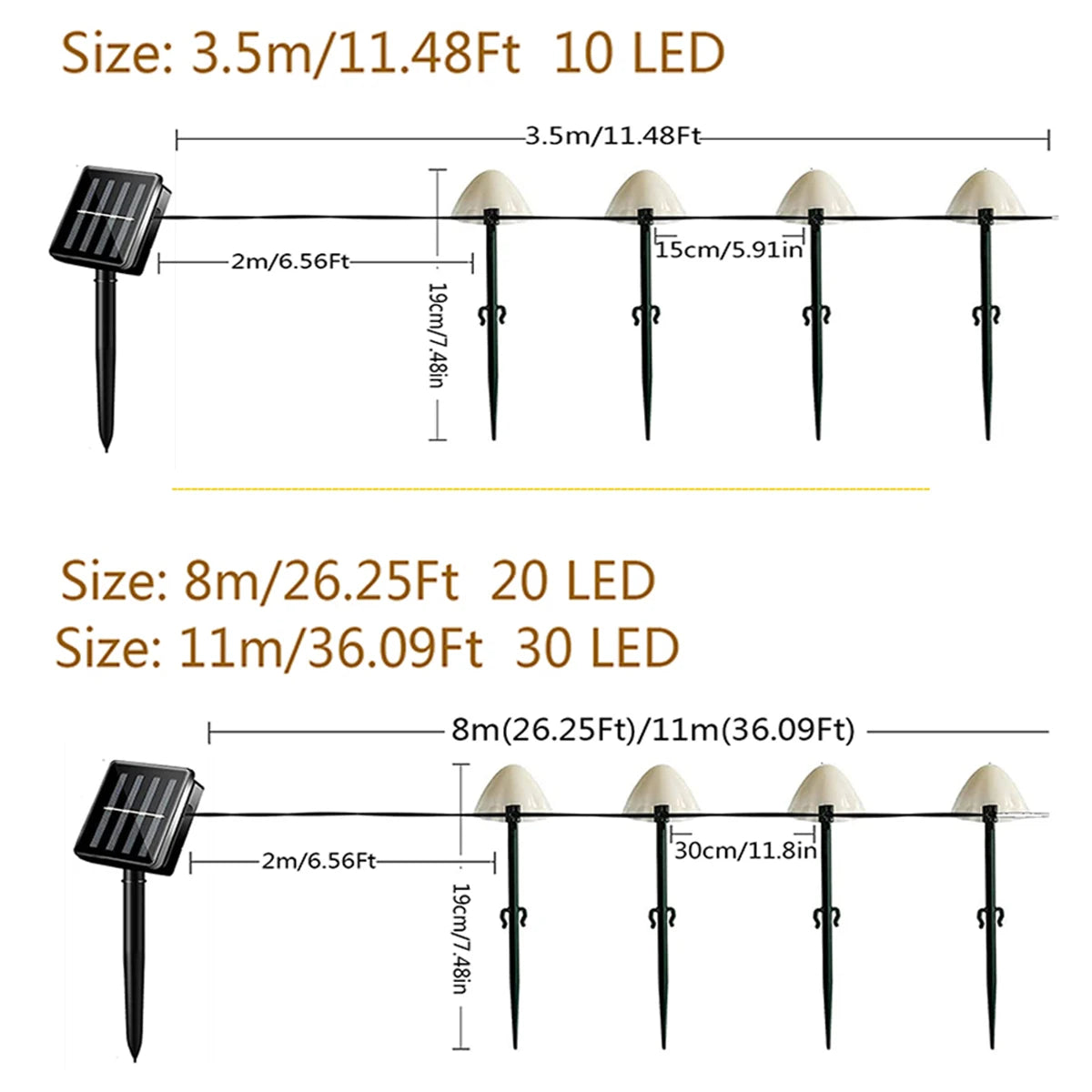 guirlande lumineuse solaire champignons multicolores moderne patio jardinextérieur decoration led spikes