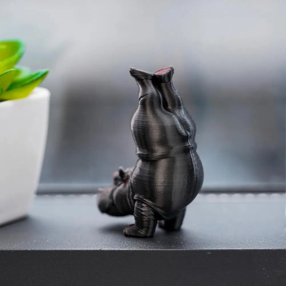 statuette hippopotame résine noire détaillée pose humoristique décoration cadeau articulée.textureGranulee