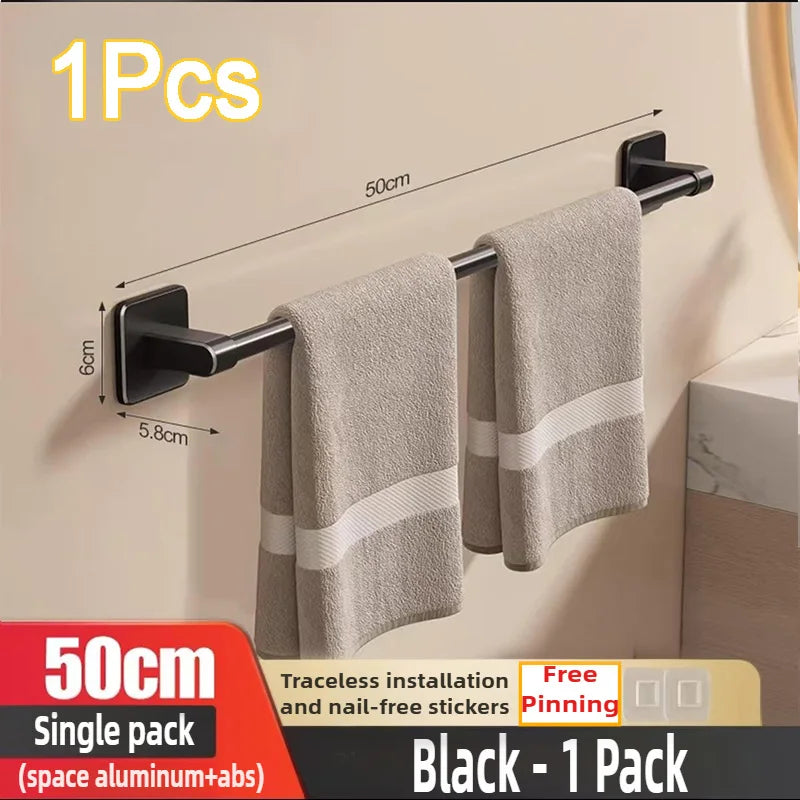 porte serviettes mural adhésif noir alliage aluminium poli industriel salle bain 30 40 50cm