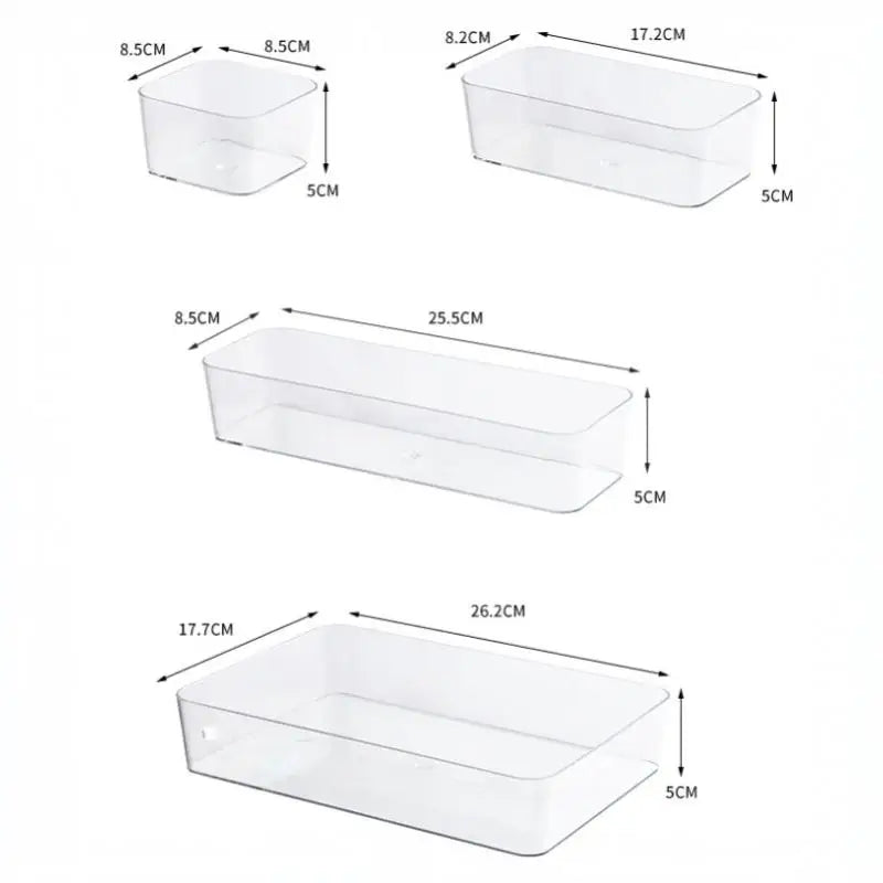 boîtes rangement transparentes modernes salle bain empilables plastique maquillage organisation calculatrice marqueurs