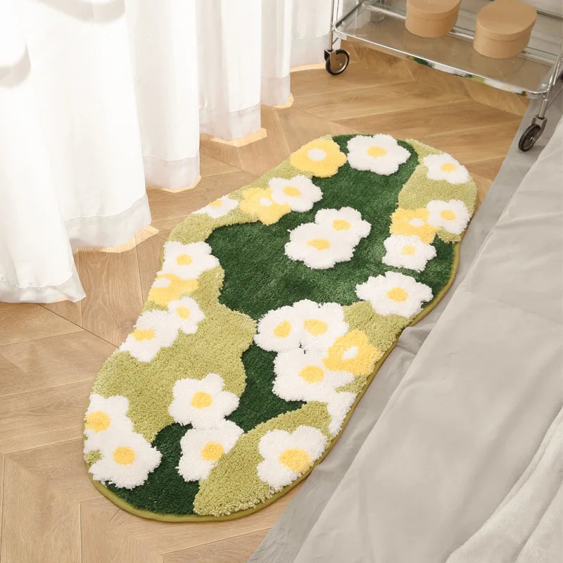 tapis moelleux camouflage fleurs vert blanc moderne résistant décoloration antidérapant séchage rapide