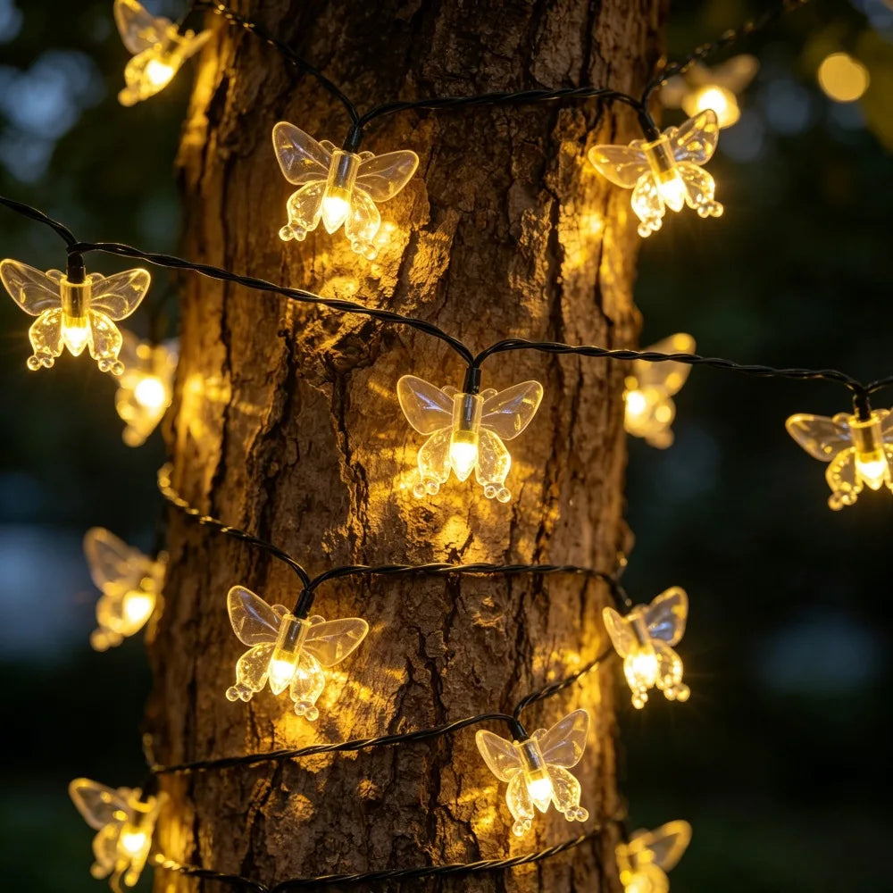 guirlande lumineuse solaire extérieure 50 led papillons féeriques multicolores modes éclairage