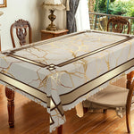 nappe table marbrée géométrique blanc doré marron classique réutilisable polyester rectangle maison festive