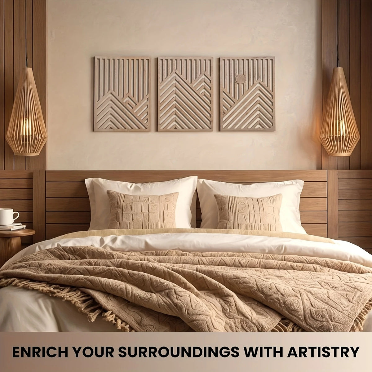 panneaux decoratifs bois abstraits montagnes arbres moderne minimaliste nature facile chambre salon