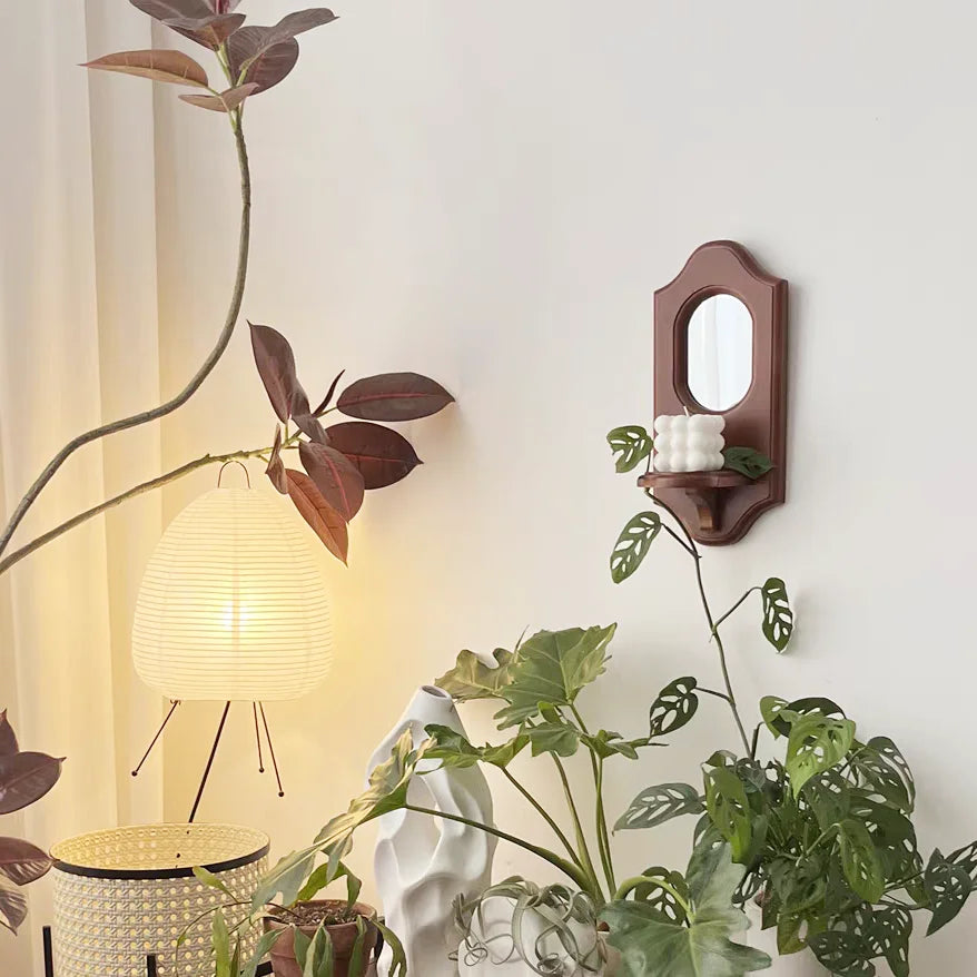miroir mural classique étagère bois marron clair décoration vintage fixations sûres rangement accessoires déco