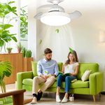 ventilateur moderne blanc lumière intégrée télécommande fixe led silencieux ambiance rechargeable certifications