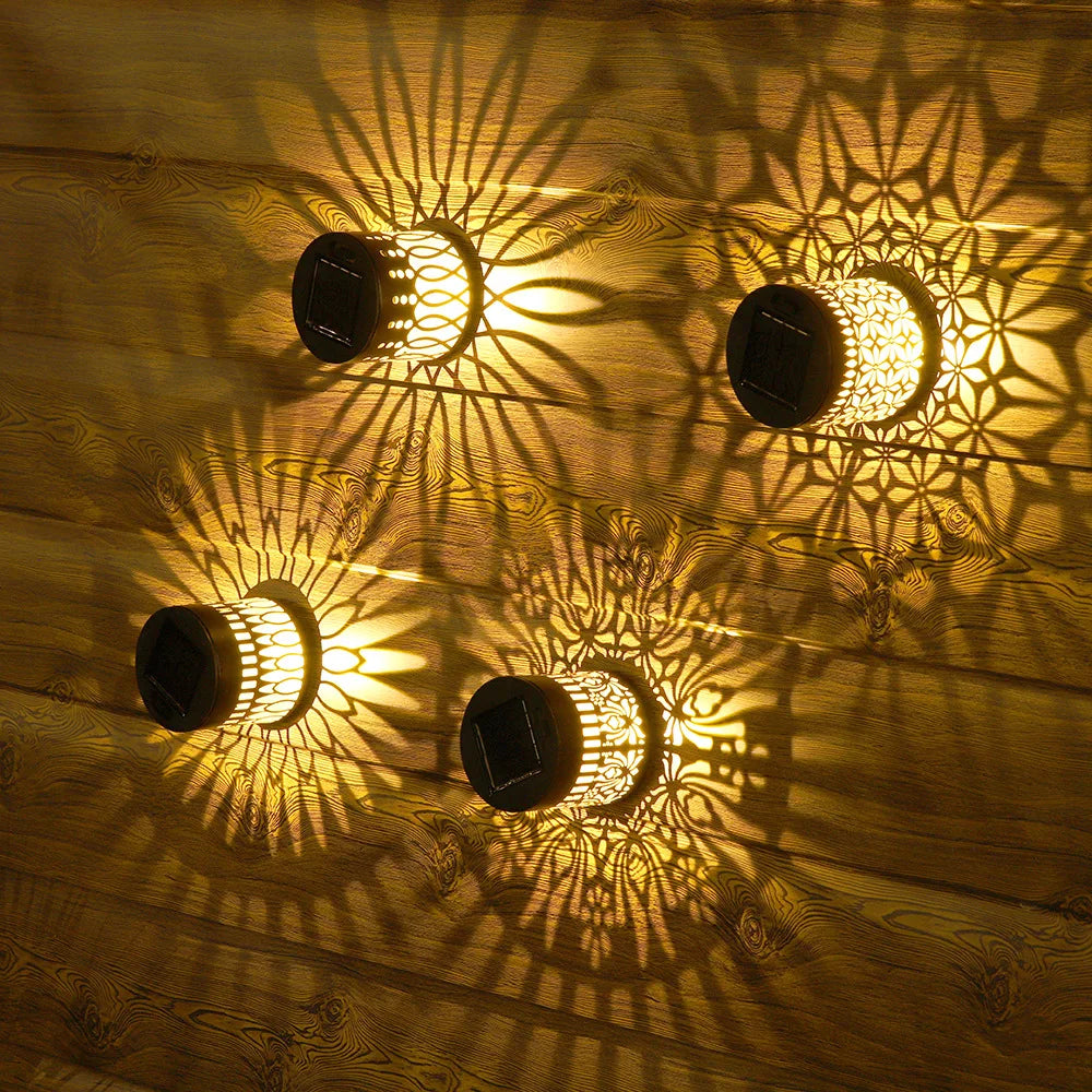 lampe solaire murale mandala noir doré vintage décorative panneau solaire led ip65 abs