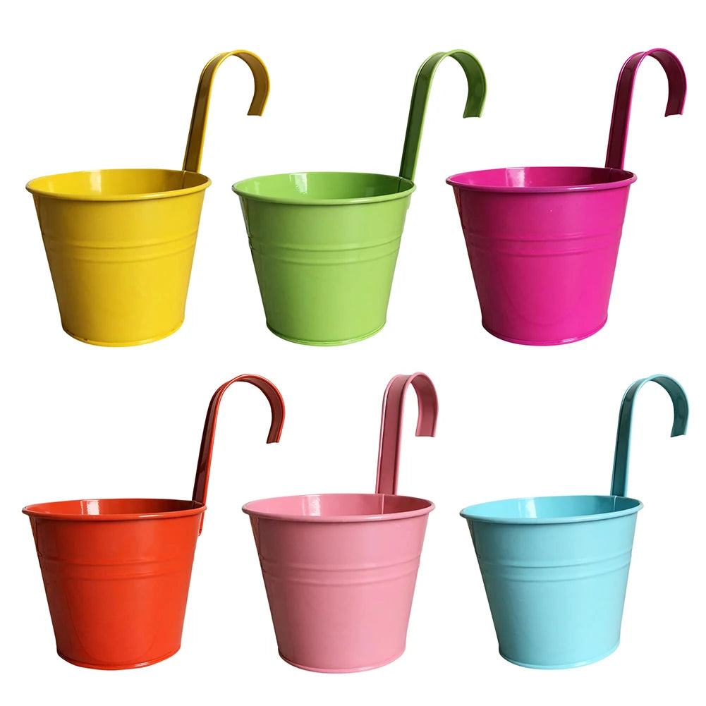 pots fleurs suspendus métal jaune vert noir rose bleu orange violet blanc modernes crochets
