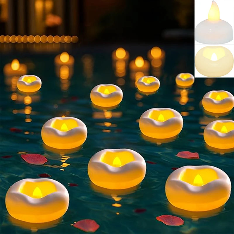 bougies led flottantes blancs modernes décoration maison piscine fontaine 12pcs 24pcs