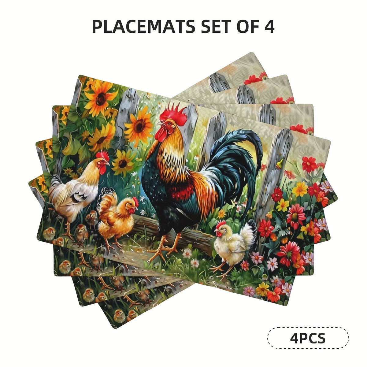 tapis table multicolore illustration coq poussins jardin fleuri classique artisinal rectangle lin